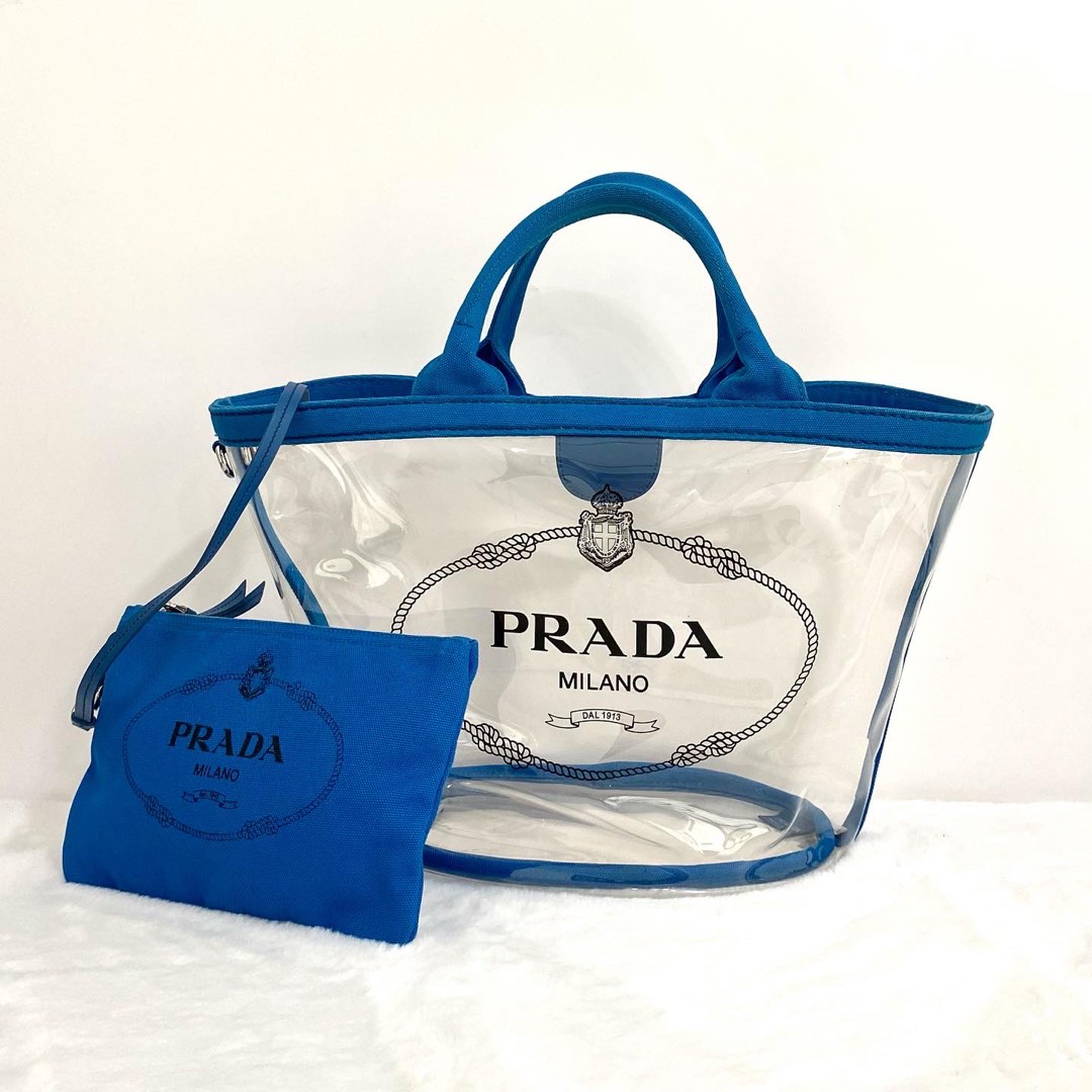 Prada blue sales and white bag