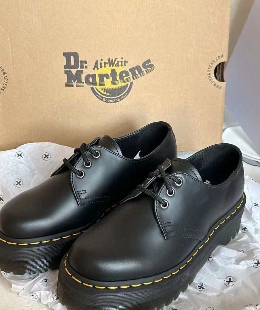 全新Dr.Martens 1461 Quad 防滑耐磨潮流經典黑色厚底鞋男女同款, 女裝