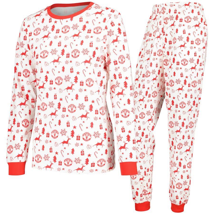 Manchester United Christmas Pyjamas Ecru Red Mens Womens Kids Baby