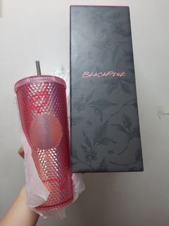 近原價 [new] 全新 2023 BLACKPINK x Starbucks 星巴克聯乘 Jisoo's favourite PINK DOODLE BLING COLD CUP - PINK 智秀款粉紅色閃爍塗鴉圖案凍杯(榴槤杯) x 24OZ