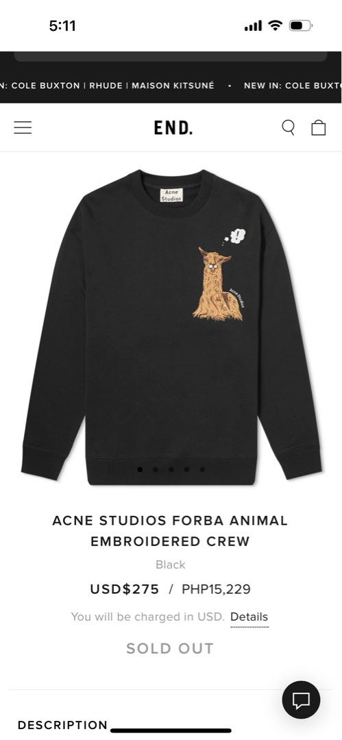 ACNE STUDIOS FORBA ANIMAL EBROIDERED CREW Women s Fashion Coats