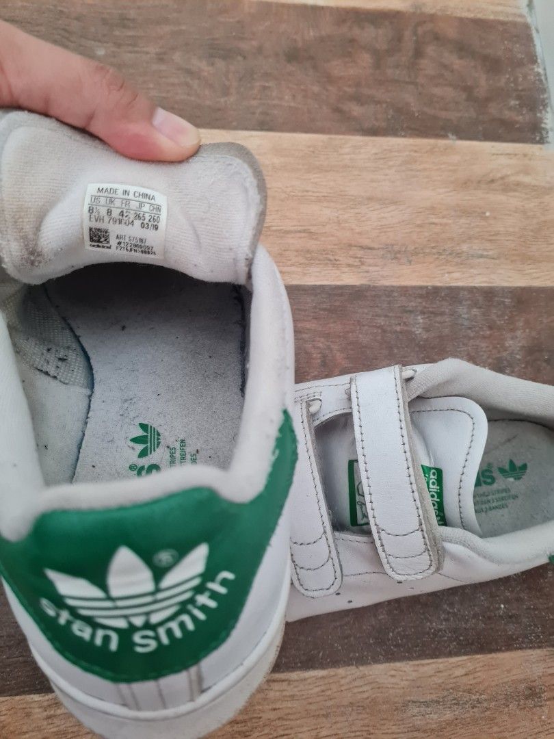 Adidas stan smith white/green velcro clearance