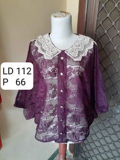 Atasan Wanita Lace Renda Collar Top Kalong Batwing Nerawang Purple Jumbo