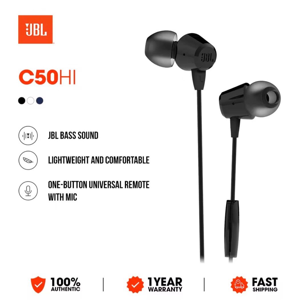 Authentic JBL C50HI in-Ear Headphones with Mic, Audio, Earphones on ...