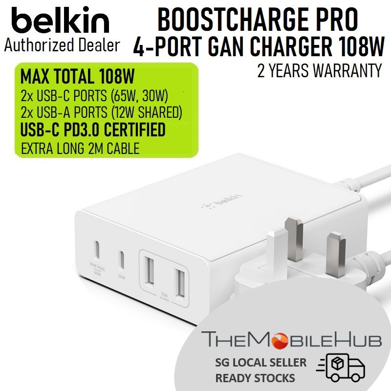Belkin BOOST CHARGE PRO GaN power adapter - 2 x USB, 2 x USB-C