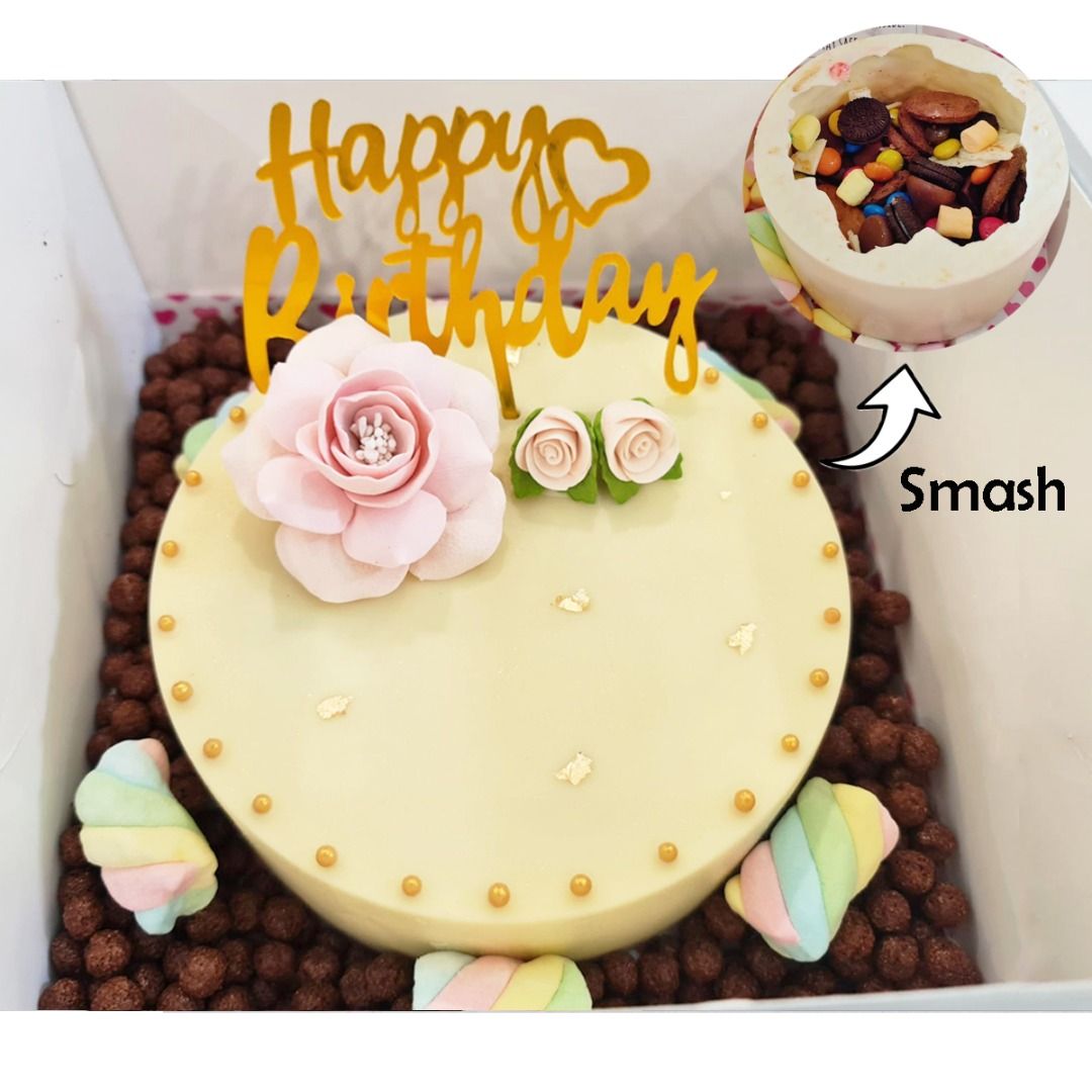 Birthday Floral Chocolate Smash Pinata Cake, Food Drinks