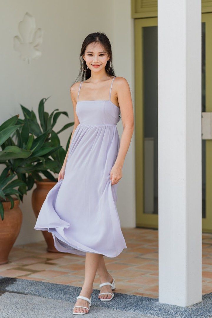 BNWT Carrislabelle Ella Tie Back Ribbon Midi Dress (Lilac), Size  