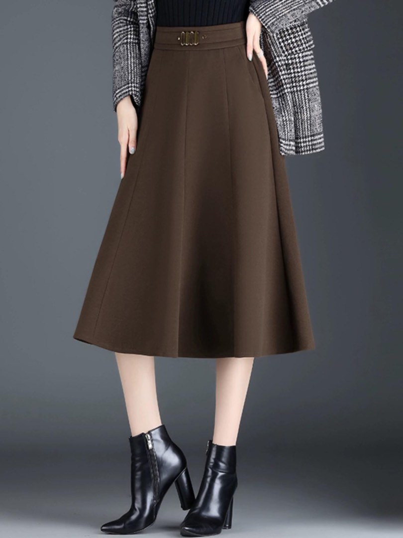 Brown Midi Skirt, Women's Fashion, Bottoms, Skirts on Carousell