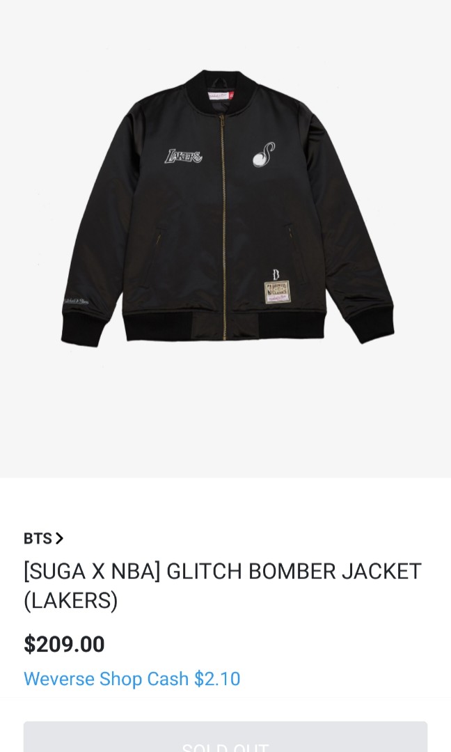 BTS Suga X NBA Glitch Bomber Jacket ( Lakers) M size現貨, 興趣及