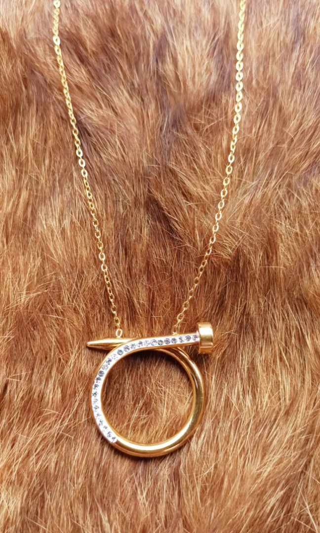 Cartier Juste un Clou Ladies Set Diamonds Open Circle Nail Pendant 18K Rose  Gold Link Necklace