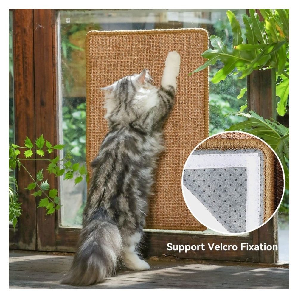 FUKUMARU Cat Scratcher Mat, 23.6 X 15.7 Inch Natural Sisal Cat Scratch  Mats, Horizontal Cat Floor Scratching Pad Rug with Sticky Velcro Tapes,  Protect