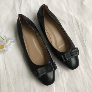 CELINE genuine leather bow flat shoes