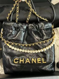 Chanel 22 Small Handbag Shiny Calfskin AS3260 Blue Gold