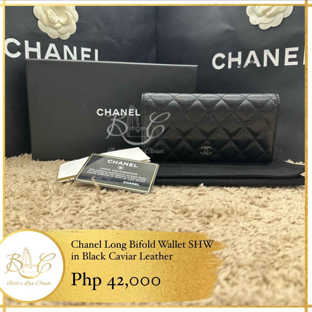 Chanel Bifold Long Wallet SHW in Black Caviar Leather, Luxury