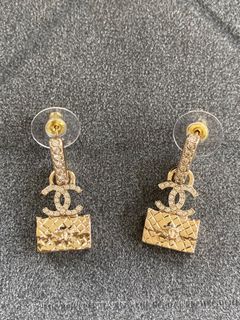 CHANEL Crystal CC Bow Drop Earrings Silver 972790