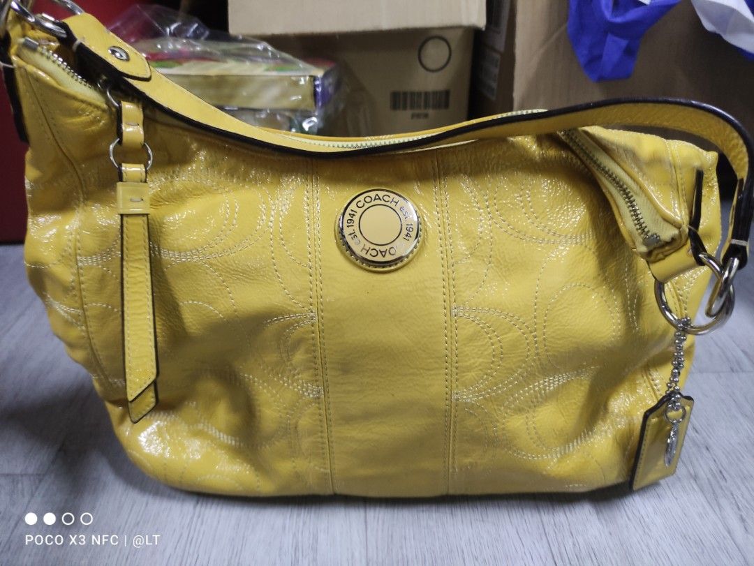 Yellow patent leather purse deals