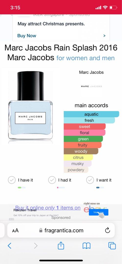 DISCONTINUED Marc Jacobs Rain Splash EDT unisex 100ml