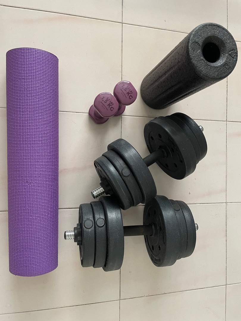 Yoga mat best sale and dumbbells