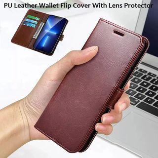 For Apple iPhone Premium PU Leather Full Protection Wallet Flip Cover With Lens Protector