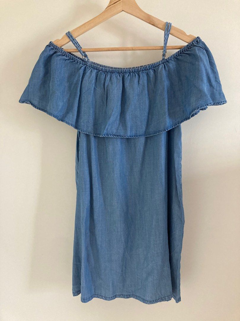 off the shoulder denim dress forever 21 FOREVER 21+ Open-Shoulder Denim Dress