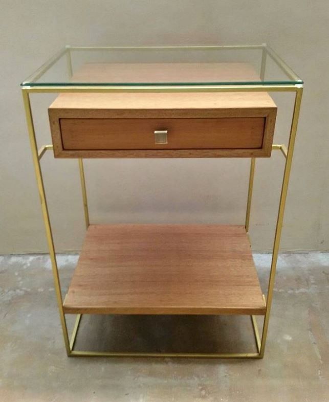 Glass Night Stand Table (Category: Tables & Sets) located in Paranaque City. Submitted by wilkolyn (Listing ID 1268354066, Image 1). Description: Made of wood and metal with glass on top. Size-14"Lx20"WX28"H Finish-Painted gold; varnished Color-Gold .