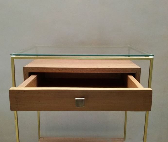 Glass Night Stand Table (Category: Tables & Sets) located in Paranaque City. Submitted by wilkolyn (Listing ID 1268354066, Image 3). Description: Made of wood and metal with glass on top. Size-14"Lx20"WX28"H Finish-Painted gold; varnished Color-Gold .