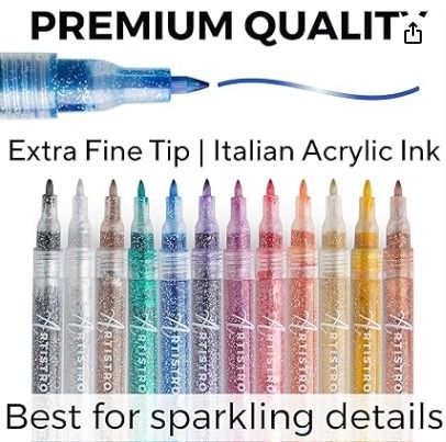 Glitter Paint Pens for Rock Painting, Scrapbook Journals, Photo Albums,  Card