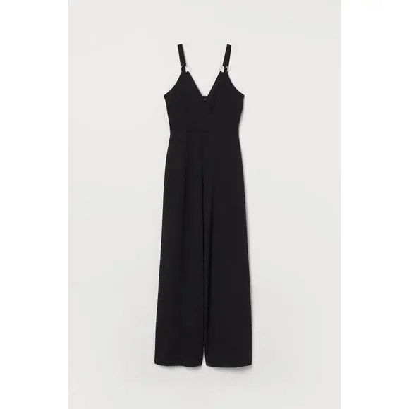 H M DIVIDED Black Deep V Jumpsuit with Sparkly Stones Women s Fashion Dresses Sets Jumpsuits on Carousell
