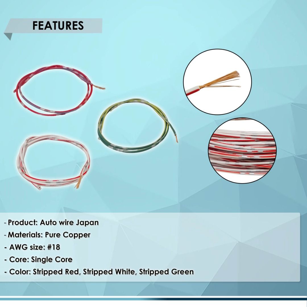 JAPAN AUTO WIRE PURE COPPER #18-AWG STRANDED HEAVY DUTY, 1-meter per ...