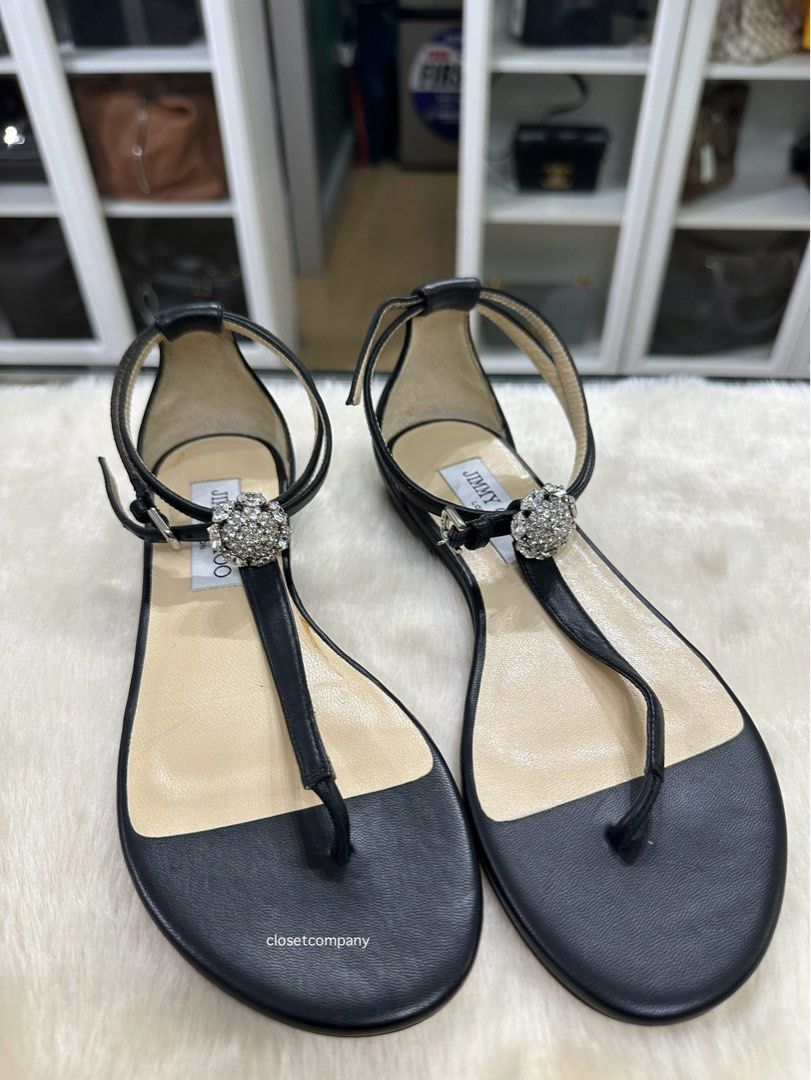Jimmy Choo Black Afia Flat Sandals Luxury Sneakers Footwear on Carousell