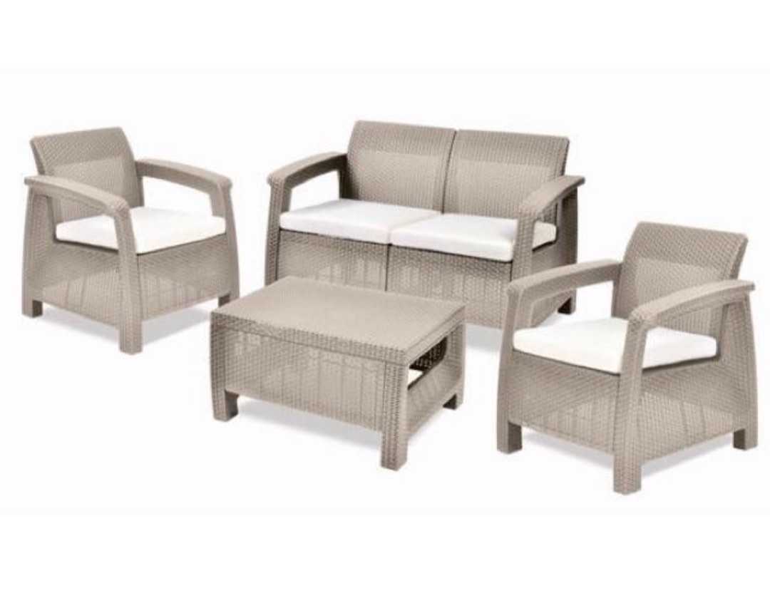 Keter Corfu (Sand) 4Piece AllWeather Resin Patio Seating Set with