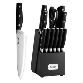 Hecef 5 Pcs Kitchen Knife Set, Gradient Black All Metal One-piece