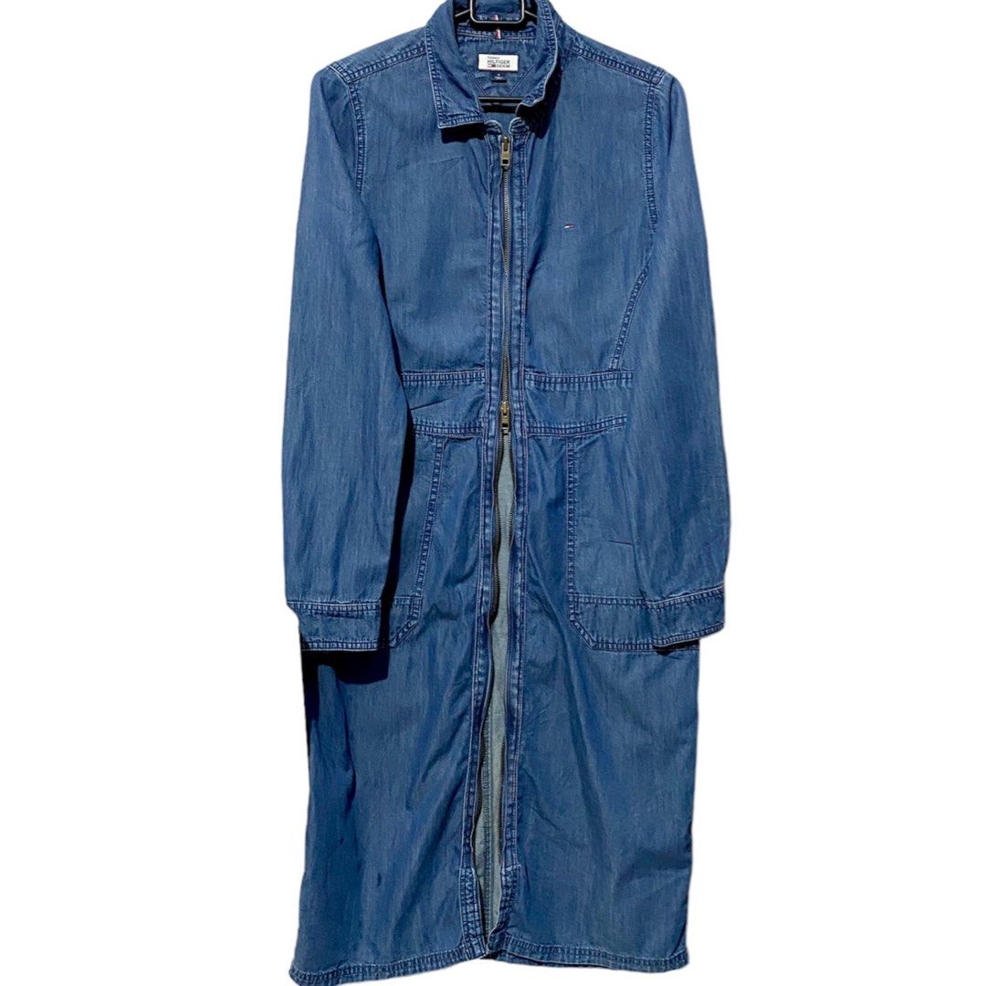 LUXURY TOMMY HILFIGER Denim Double Zipper Long Shirt Dress Rare Vintage  SPAYLATER✅ Y2K Streetstyle Look Ala Diesel