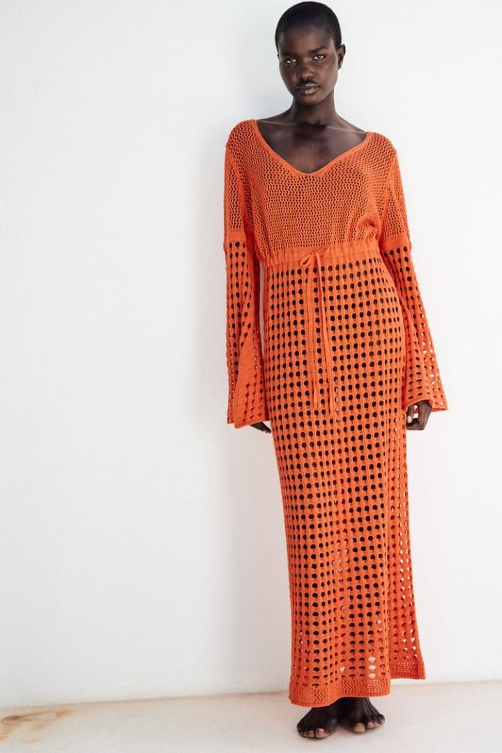 M] BNWT ZARA LONG MESH DRESS - ORANGE, Women's Fashion, Dresses & Sets,  Dresses on Carousell