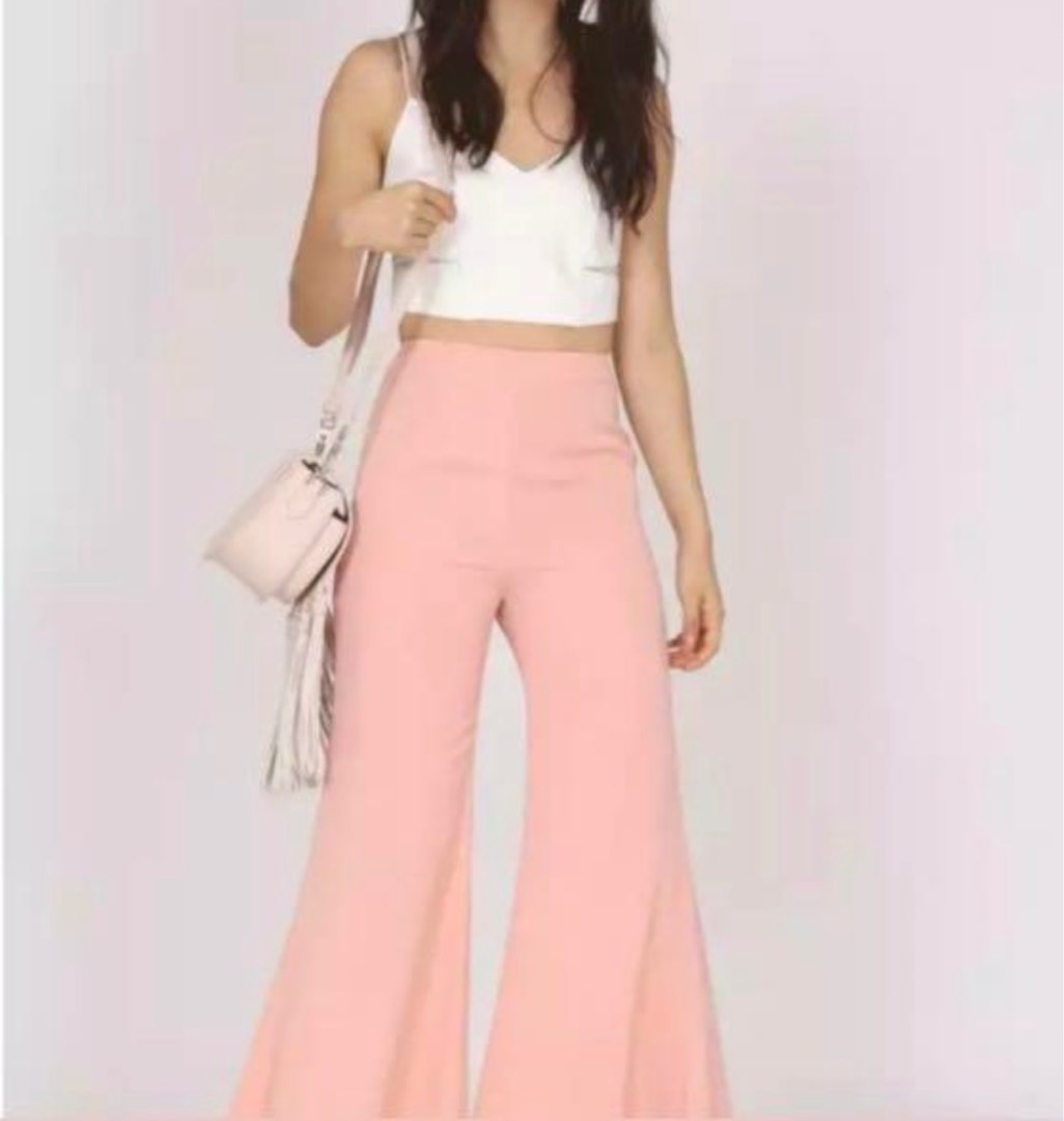 Pink Flare Pants, Women's Fashion, Bottoms, Other Bottoms on Carousell