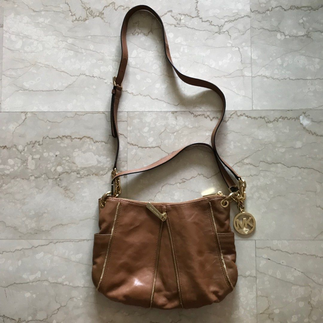 MICHAEL KORS MK BROWN SOFT LEATHER CROSS BODY SHOULDER BAG