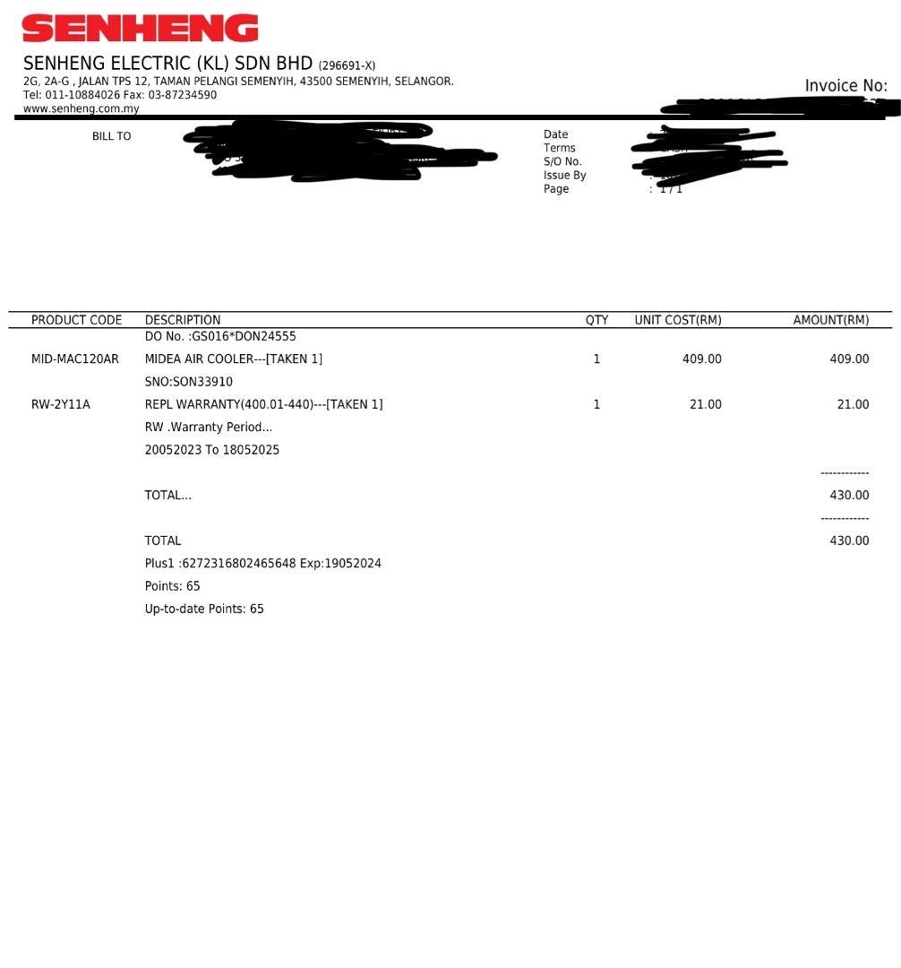 MIDEA 10L AIR COOLER MID MAC120AR (Under Warranty 2 Years May 2025