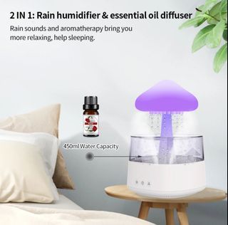 Mushroom Rain Drop Sound Cloud Humidifier | Aroma Essential Oil Diffuser | Night Light