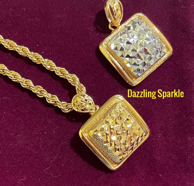 Necklace Set 100 Bangkok premium 999.9 916 Gold plated rope chain and gold biscuit pendant Set 916 engraved chop with pendant and necklace lebar