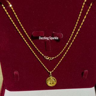 Necklace Set Coin 🩵 Latest design ( 100% Bangkok premium 999.9/916 Gold plated DNA Necklace and coin ( Bunga Raya) set chop 916 ( chain width 2mm/45cm length)long lasting quality.