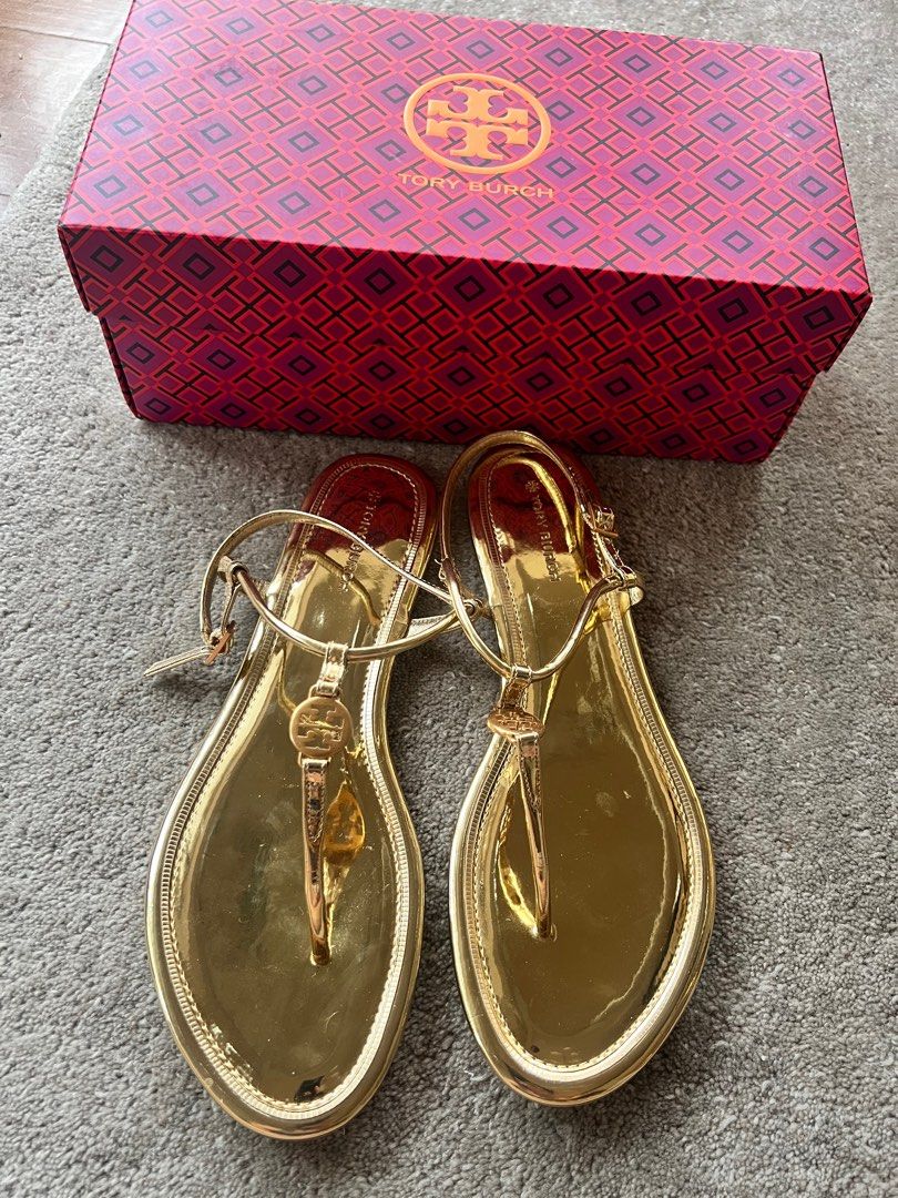 New Tory Burch gold thong sandals flats 9.5 Luxury Sneakers