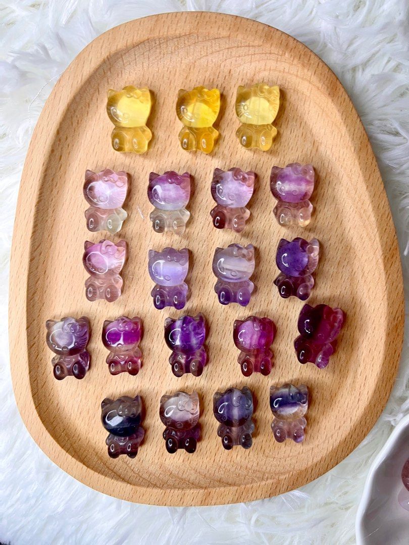 ON SALE Rainbow Fluorite Hello Kitty Carvings crystals