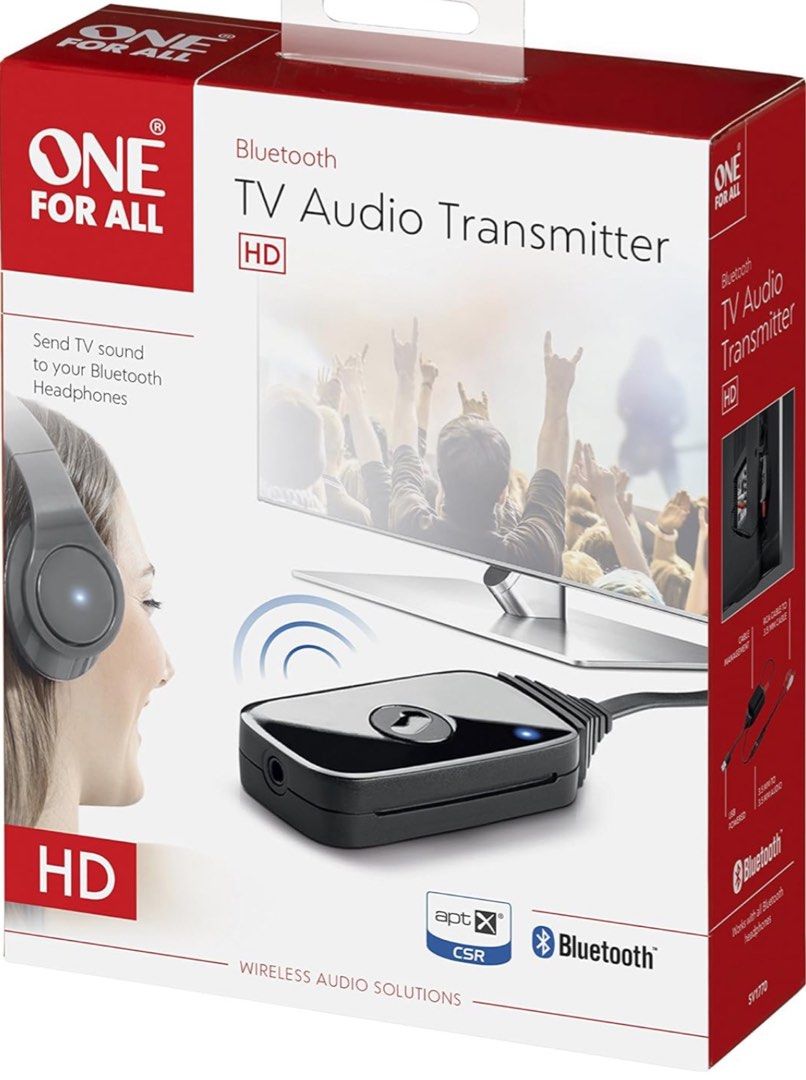 One For All SV1770 TV Audio Transmitter Sends Audio to a Bluetooth SPEAKER Headphones and other devices With high end Wolfson ADC USB powered