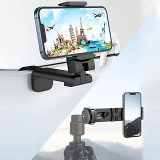 Phone Holder, Airplane Travel Essentials, Universal Handsfree Phone Mount for Flying with 360 Degree Rotation, Accessory for Airplane, Travel Must Haves Phone Stand for Desk, Tray Table