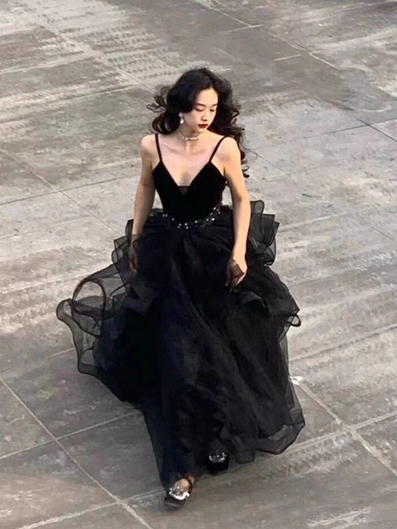 black dress poofy skirt Black Tulle Skirt: Ruffled Party Gown, Evening Dress