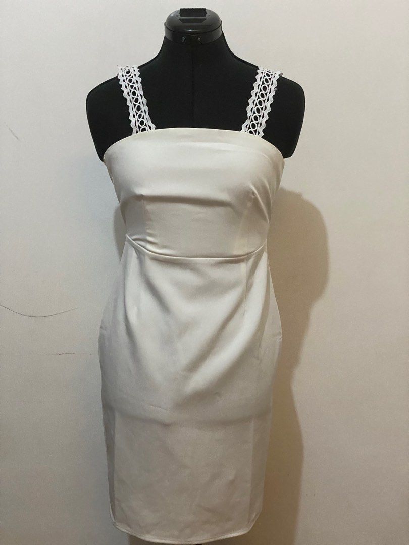 Lace Strap Fitted Dress - Off White