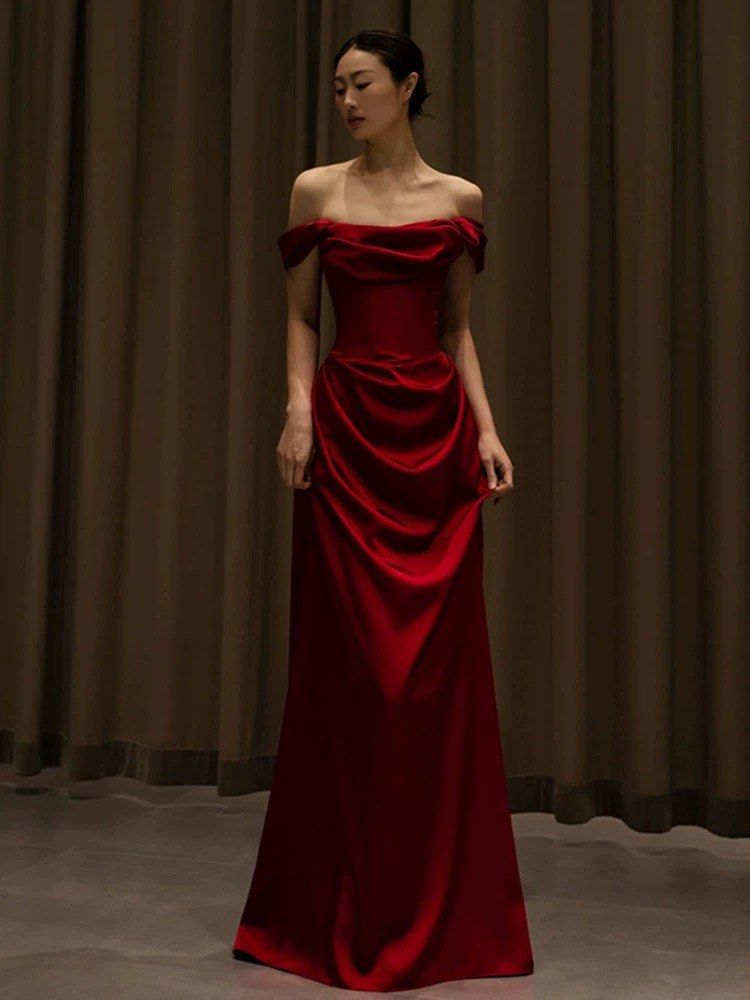 Red off shoulder evening gown dress birthday party prom bridal events DND performance date night
