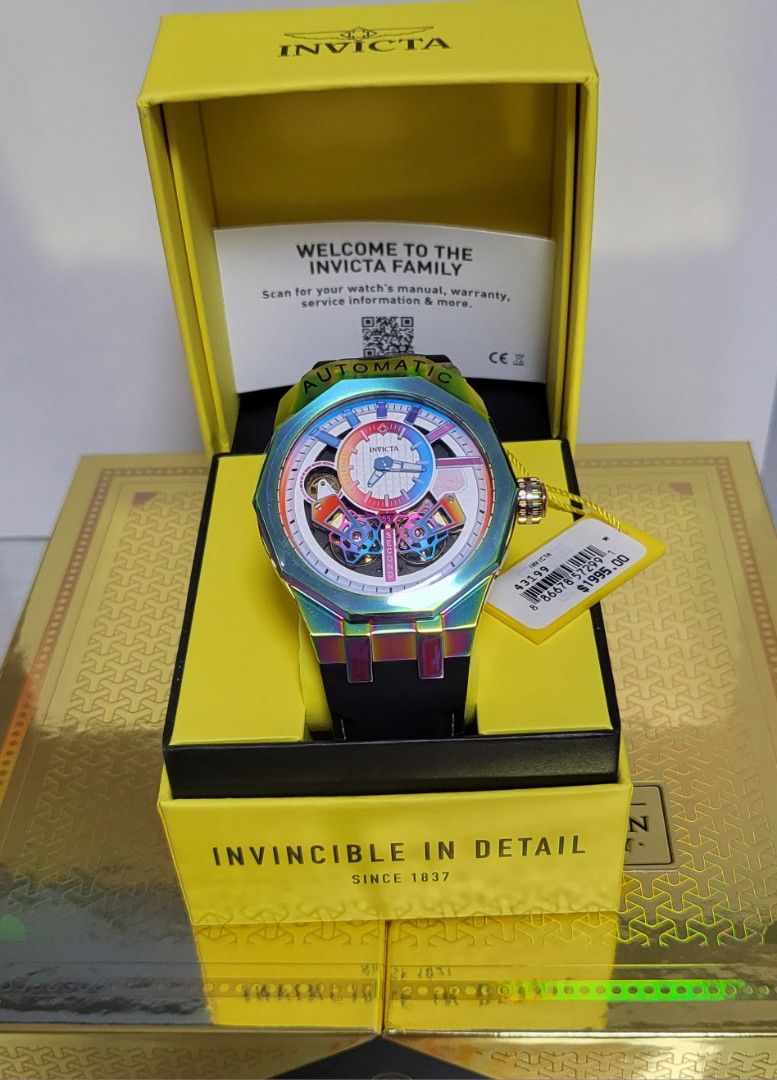 Scarce Rare Mint Invicta Fantasy Specialty Limited Edition Automatic Watch with Unique Multicolor Stainless Steel Case Beautful Dial with Classic