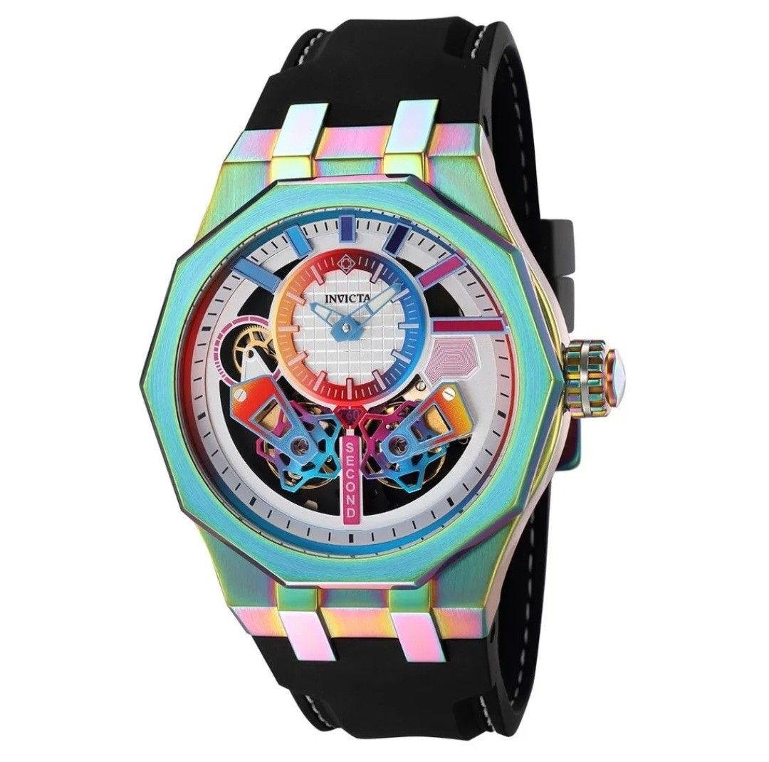 Scarce Rare Mint Invicta Fantasy Specialty Limited Edition Automatic Watch with Unique Multicolor Stainless Steel Case Beautful Dial with Classic