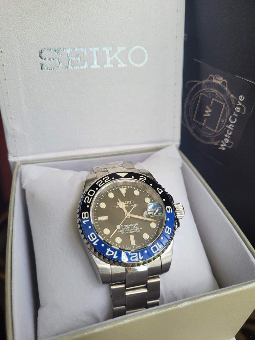 Seiko Batman GMT Master (Category: Luxury Watches) located in Makati City. Submitted by bradd09 (Listing ID 1268430711, Image 3). Description: Hello selling my Seiko Batman mod Brand new Condition Automatic Seiko movement Qc Area pickup or via shipping Message me for inquiries Limited stocks only. Price will be updated next week .